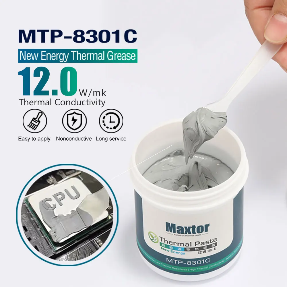 Graisse de pâte thermique Maxtor 12W/mk, pour processeur AMD Intel, refroidisseur de processeur, ventilateur de refroidissement d