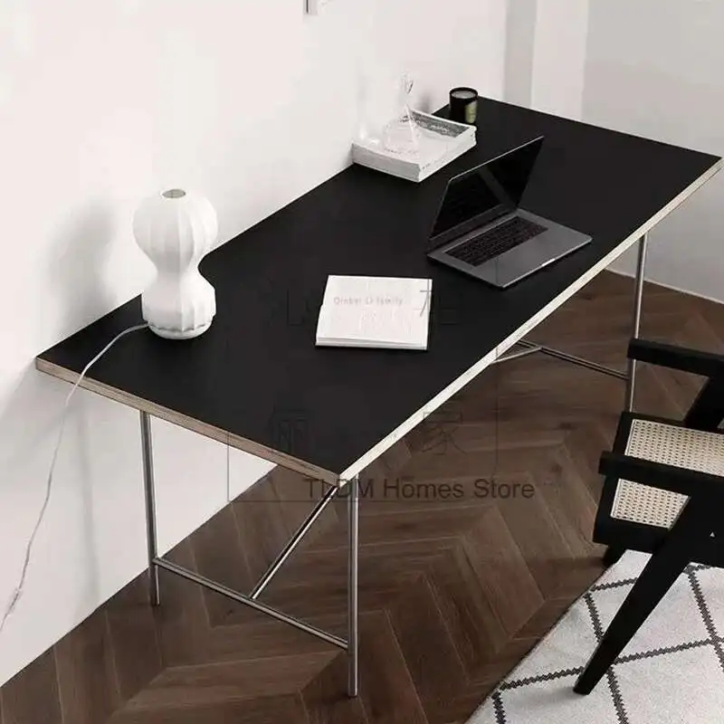 Rechteckiger Konferenztisch aus massivem Holz mit Beinen aus Edelstahl, Bürotisch, Schreibtisch, Wohnzimmertisch, Mesa, Büromöbel, KMOD