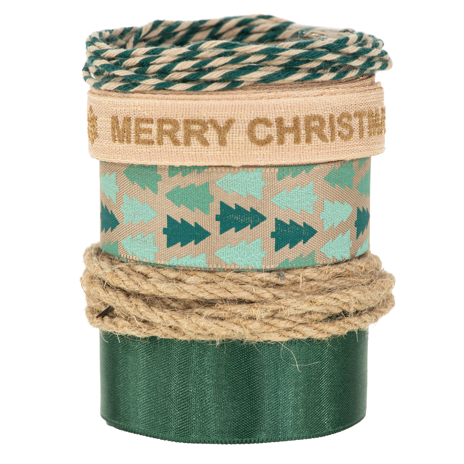 Bänderpaket Christmas, grün-natur, 2–25 mm, 5x 2 m