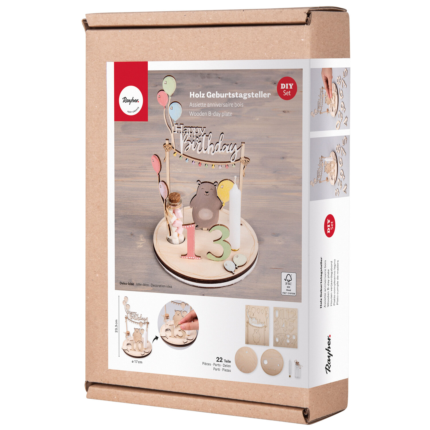 Kit créatif assiette d'anniversaire "ours", 17 x 23 cm