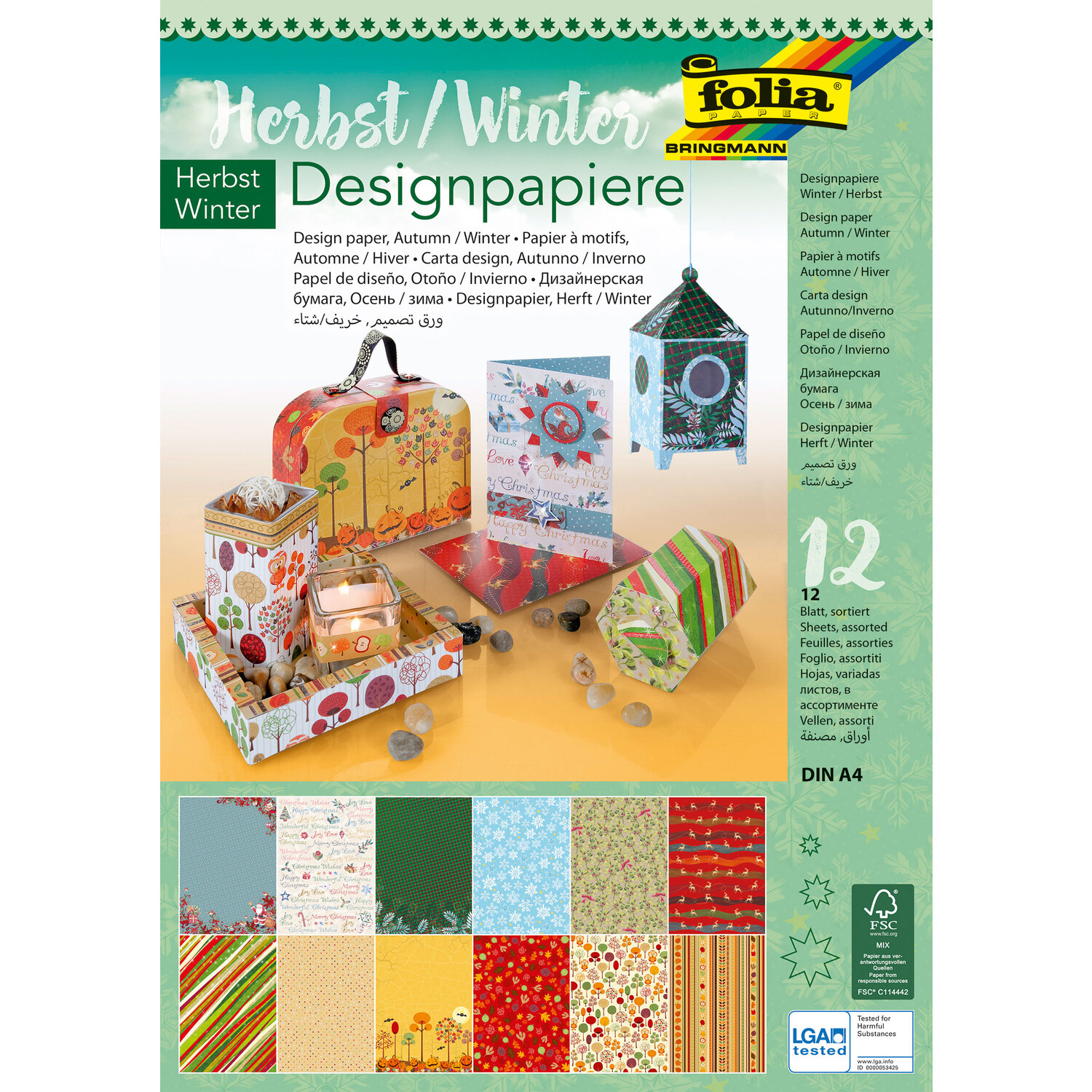 folia Bloc de papier "automne/hiver", 21 x 29,7 cm, 12 feuilles