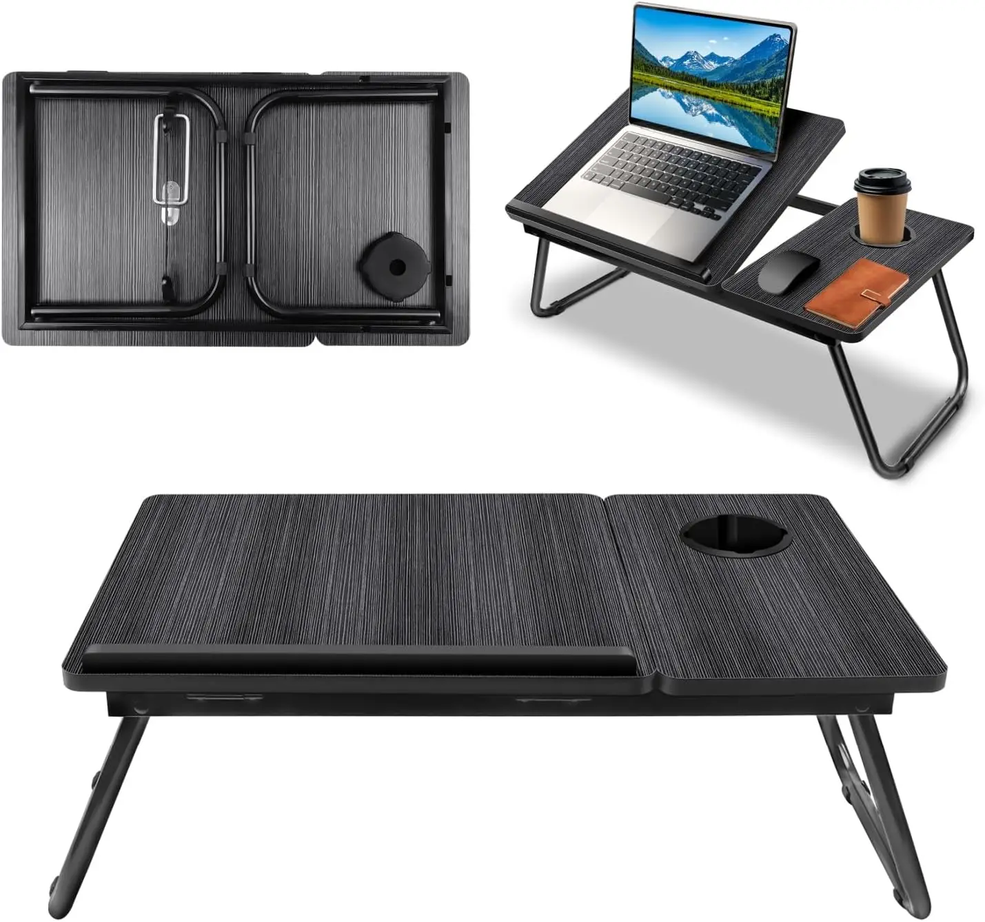 Klappbarer Laptop-Tisch, Laptop-Unterlage mit Getränkehalter, Höhenverstellbarer Computer-Bett-Tablett-Tisch, Lesehalter Notebook-Ständer für Sofa, Bett, Terrasse, Balkon