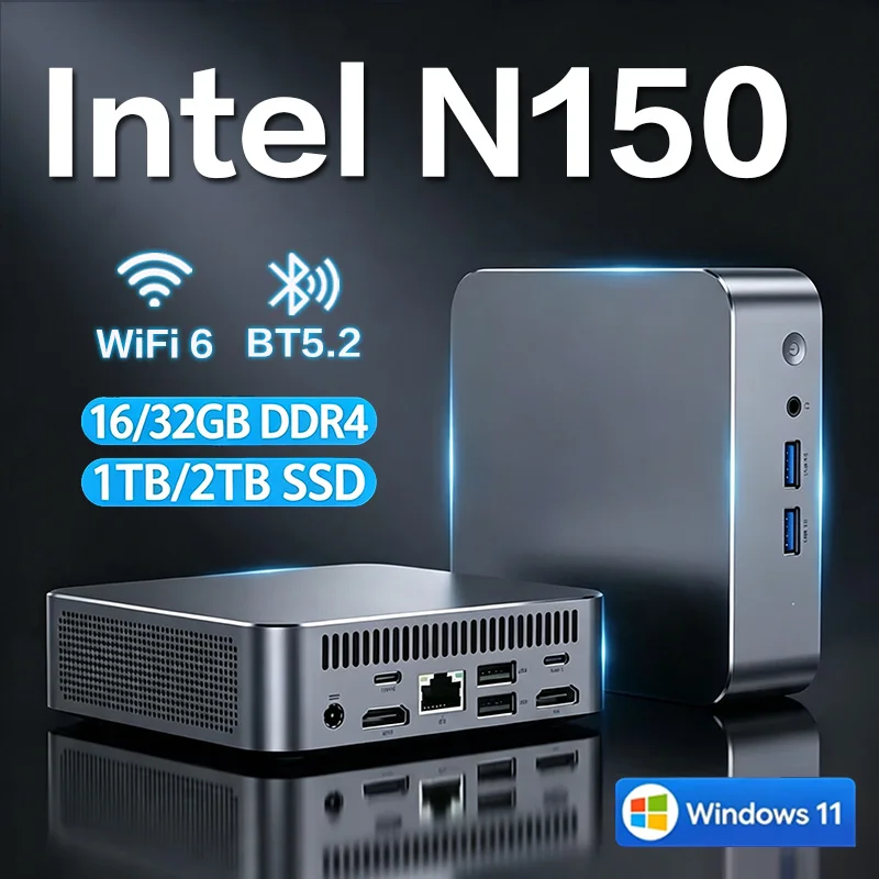 NEUER Mini-PC N150 Windows 11 Tragbarer Computer 16GB 32GB RAM 1TB 2TB SSD WiFi6 Portabler Gaming-Computer Büro- und Lern-PC Desktop