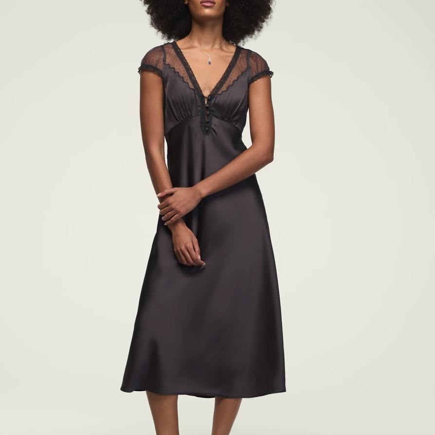 Lucky Brand Short Sleeve Simone Lace Maxi Dress - Women's Clothing Dresses Maxi Dress in India Ink, Size L