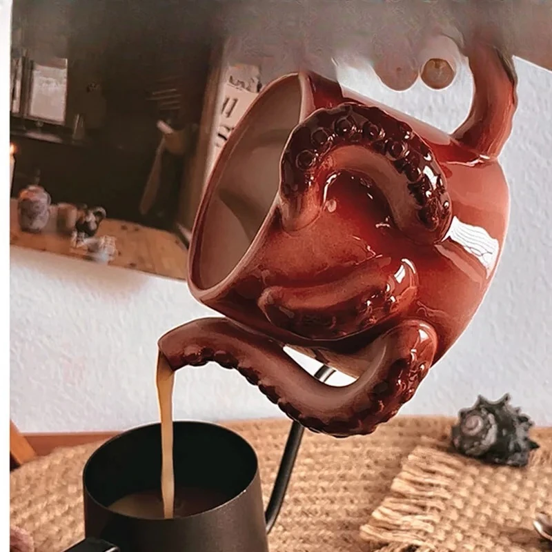 Tasse en céramique en forme de pieuvre à tentacules, coffret cadeau exquis, mug en céramique 350 ml, mugs à café pour fêtes, cadeaux originaux et amusants pour les amateurs de mugs créatifs