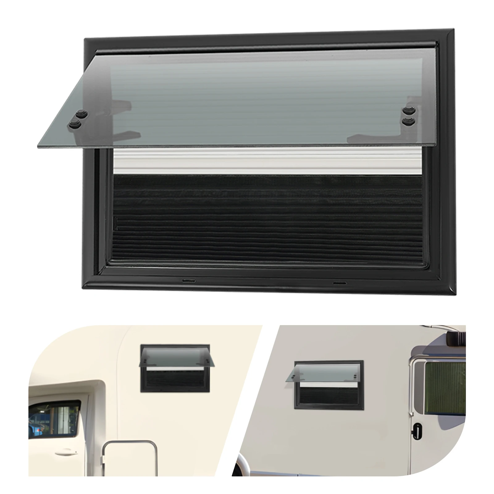 RV-Ausstellfenster, 50x35cm Aluminiumlegierung Kippfenster-Ersatz, Rechteckiges Kleines RV-Fenster mit 53,8*38,8cm Fliegengitter