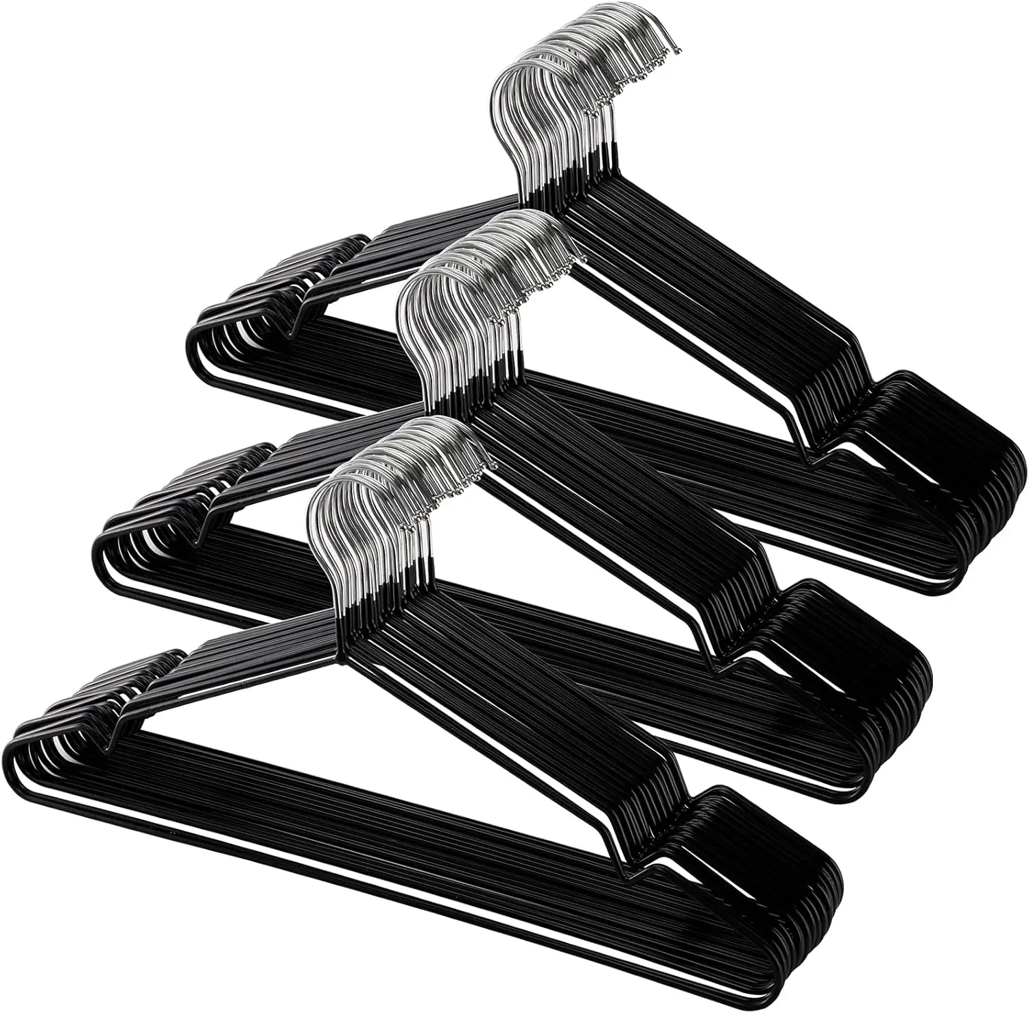 Metal Clothes Hangers Black Non Slip PVC Coated Garment Hangers, Heavy Duty Space Saving Clothing Hangers Closet Organizer