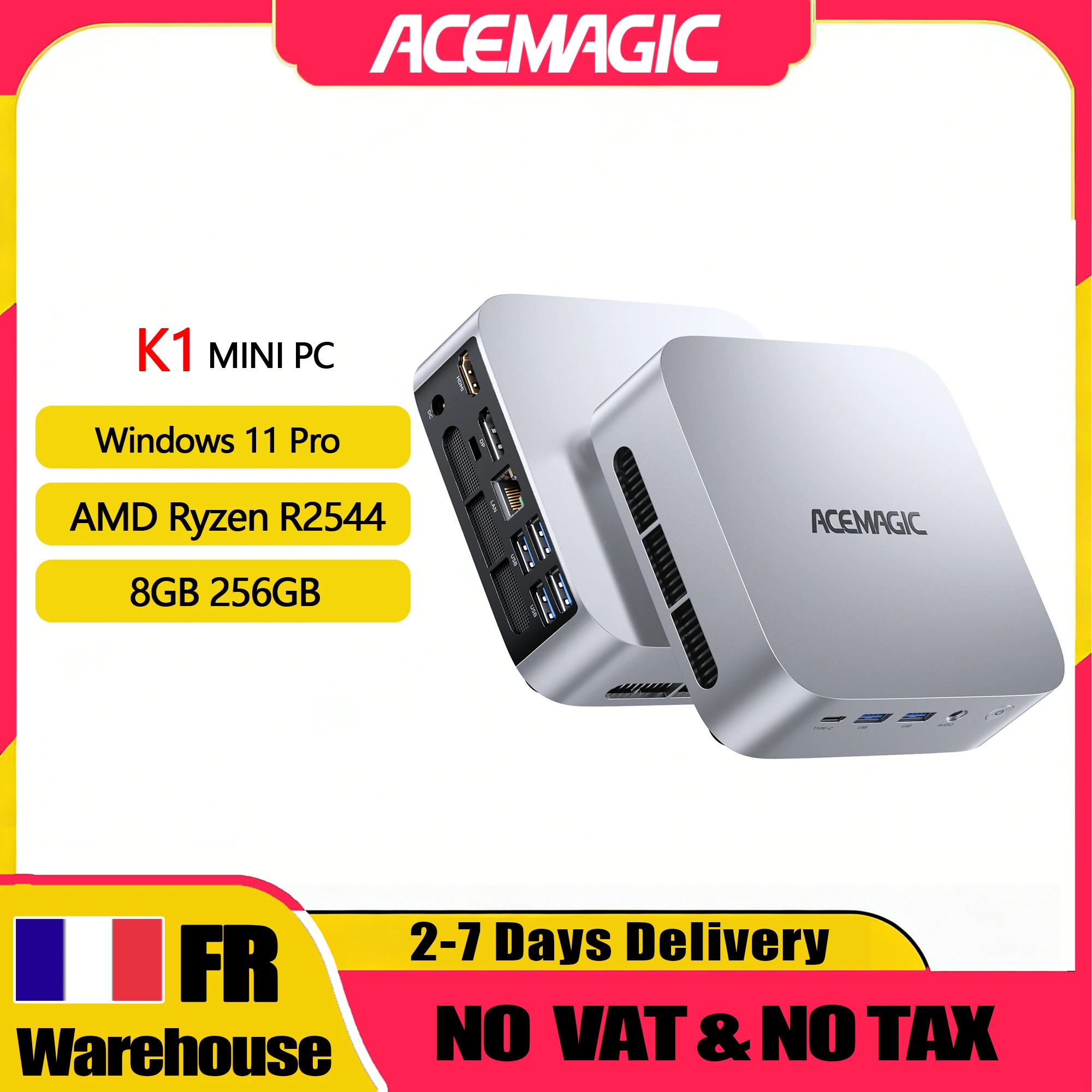 ACEMAGIC Mini-PC AMD Ryzen Embedded R2544 Prozessor 8GB DDR4 256GB M.2 2280 SSD Wifi5 BT4.2 BIS ZU 4TB Mini-PC Windows 11