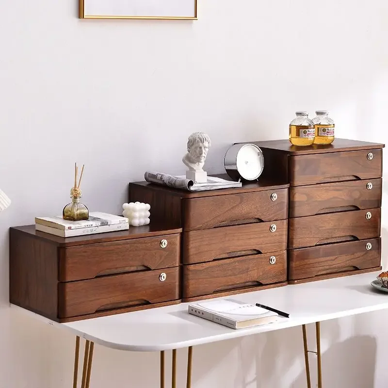 Massivholz Schreibtisch-Aufbewahrungsschrank mit Schloss Multifunktionaler Organizer für Büro Schubladenschrank für Heim- und Arbeitszimmer