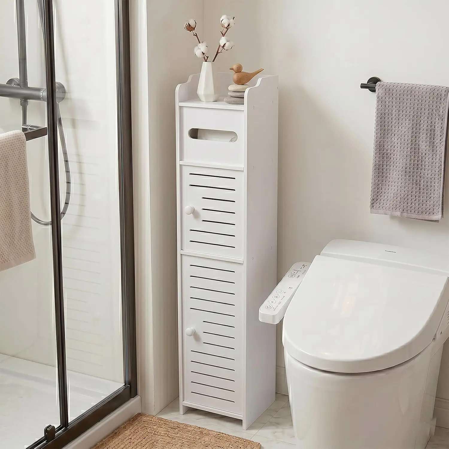 Mehrzweck-Aufbewahrungsschrank in Weiß, langlebiger PVC-Aufbewahrungsschrank, Toilettenpapierhalter, Organizer für Badezimmer, Aufbewahrungsschrank für Zuhause, 31,35 x 5,9 x 5,4 Zoll