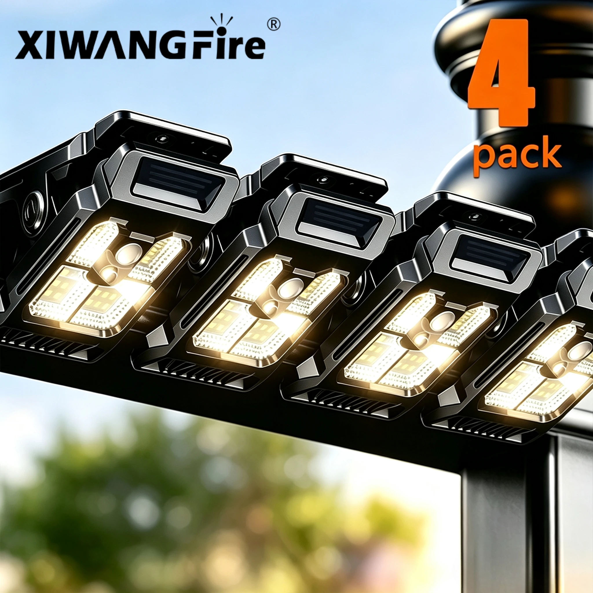 1-4 Stück Solar-Klemmleuchten mit Bewegungssensor für Außenbereich, Wasserdichte Arbeitsleuchte mit 3 Beleuchtungsmodi, Campinglampe, Zaun-, Wand- und Garagen-LED-Lampe