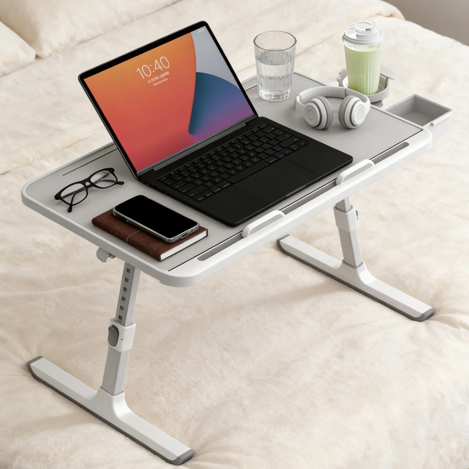 Tragbarer, klappbarer Bett-Tisch, höhenverstellbarer Laptop-Computertisch, kompakter Schreibtisch für Studium, Wohnheim, Schlafzimmer, Büro, Gaming, 180 ° Neigbares Bett-Steh-Schreibtisch-Tablett