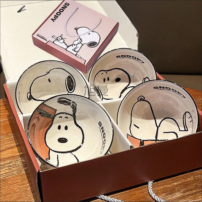 2026 Cute Snoopy Tableware Ceramic Bowl Beautiful And High-Value Kawaii Set Bowl Anime Cartoon Household Tableware Suit Gift
