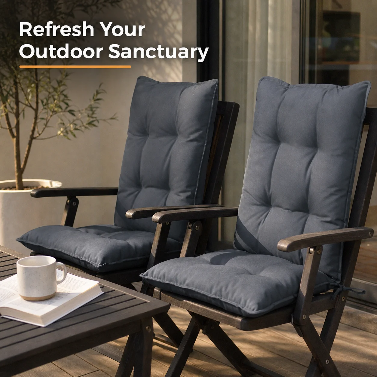 Hochlehner-Stuhlkissen 2er-Pack Anthrazit Oxford-Stoff Outdoor-Terrassensitzauflagen
