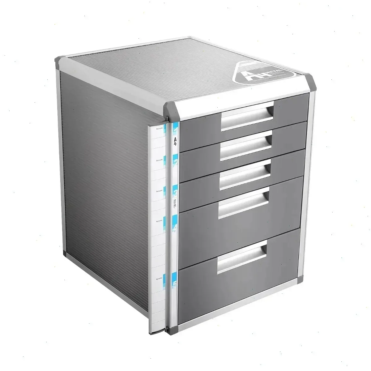 Schubladenorganizer, Schreibtisch-Apothekerschrank, Aktenaufbewahrungsbox, 5-lagiger Aluminiumlegierungs-Schrank mit Verschluss, 2 große und 3 kleine Schubladen, glatte Oberfläche, leicht zu reinigen,