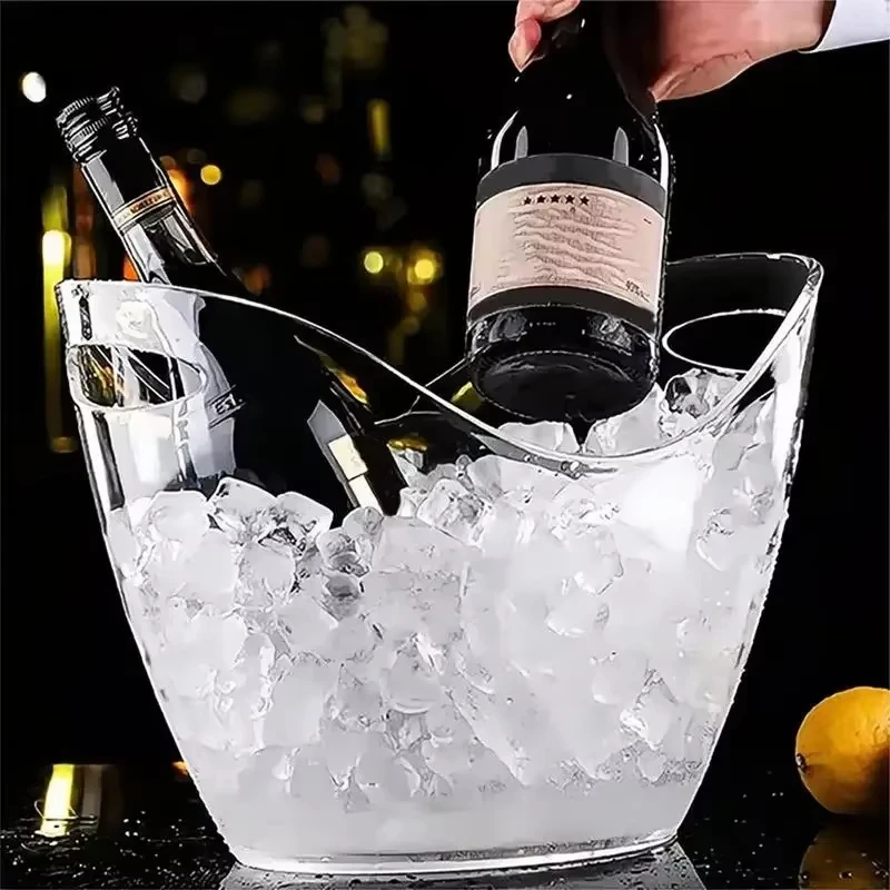 Seau à glace transparent 4/8L avec poignée, grand bac à boissons rafraîchissant pour vin, champagne, fournitures de bar, refroidisseur de vin et de bière pour la famille