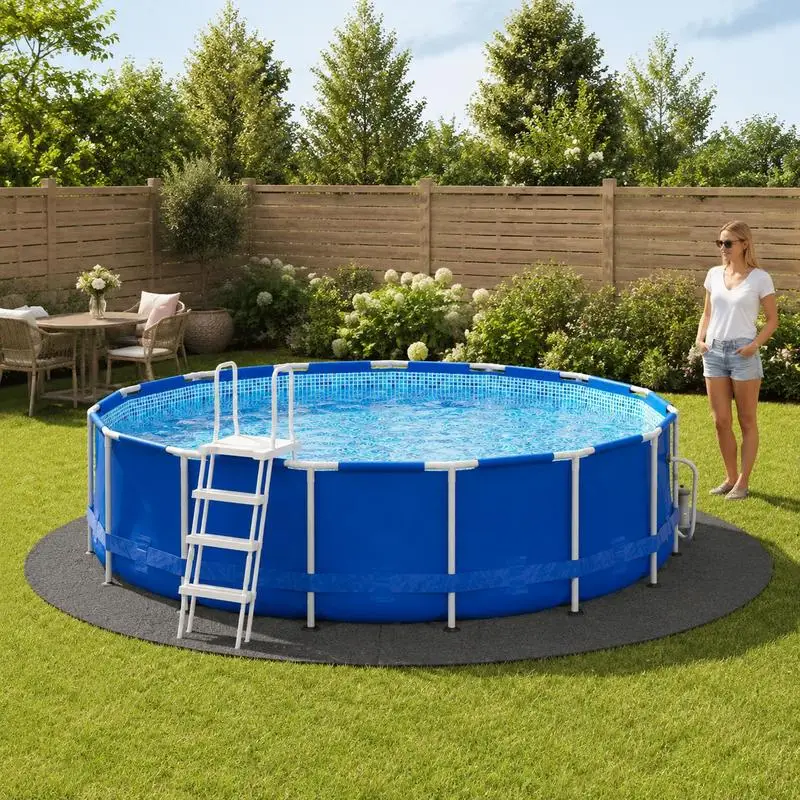 Tapis de sol pour piscine, protection de sol pour piscine, tapis de sol rond pour piscine, gris clair, Ø500 cm, géotextile polyester, tapis de sous-couche pour piscine