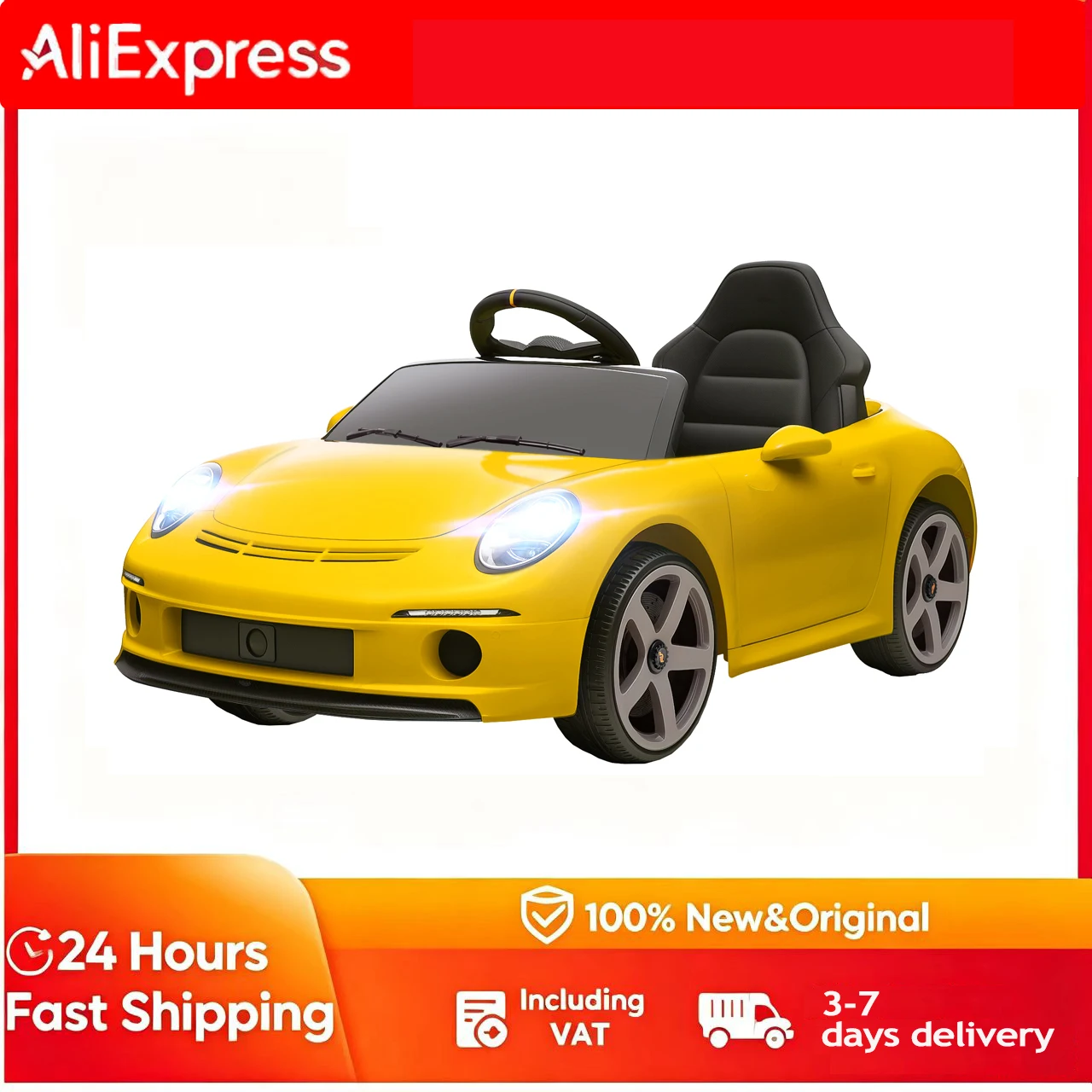 Voiture électrique pour enfants, télécommande, musique, klaxon, ceinture de sécurité 3-5 ans, jaune, voiture jouet électrique, voiture jouet pour enfants, poussette électrique, voiture jouet