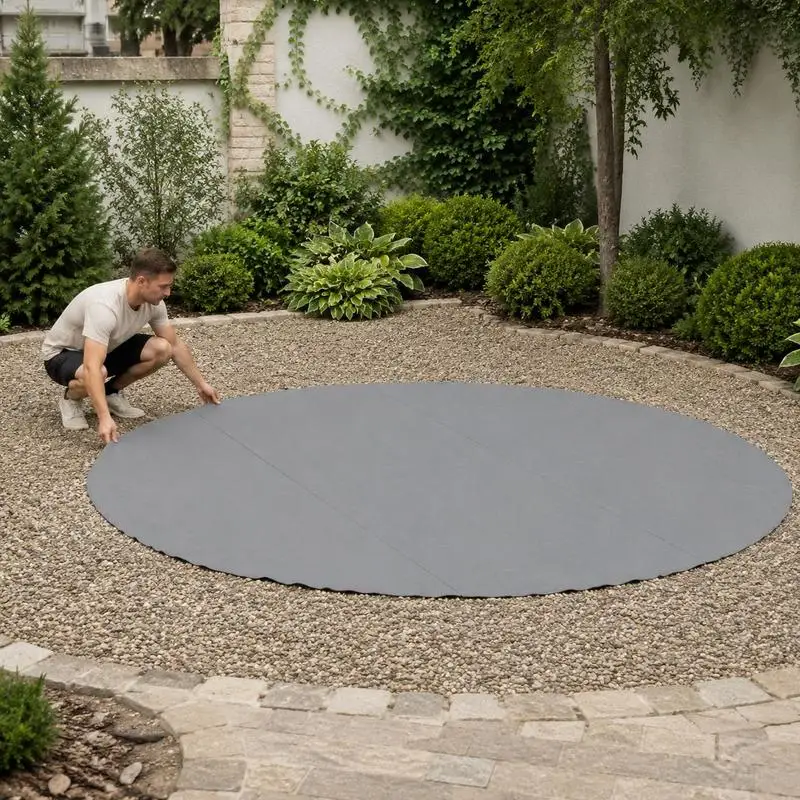 Tapis de sol pour piscine, protection de sol pour piscine, tapis de sol rond pour piscine, gris clair, Ø396 cm, géotextile polyester, tapis de sous-couche pour piscine