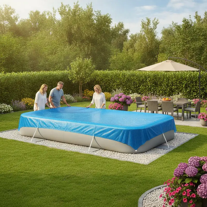 Couverture solaire pour piscine, couverture à bulles pour piscine, couverture rectangulaire pour piscine en PE bleu 300 x 200 cm, couverture de piscine extérieure, accessoire pour piscine