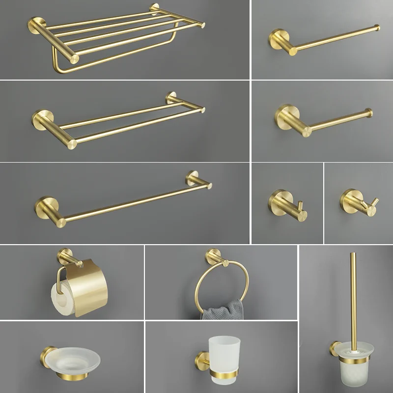 Accessoires de salle de bain en or brossé : Porte-serviettes, patère pour peignoir, ensemble de quincaillerie de salle de bain, étagère pour serviettes, porte-rouleau de papier toilette