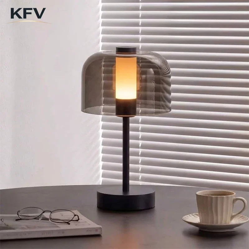 Lampe de bureau KVF de luxe avec abat-jour transparent, lampe de table LED pour chambre à coucher, lumière d'ambiance décorative, lampe de chevet rechargeable lampe de chevet rechargeable lampe de