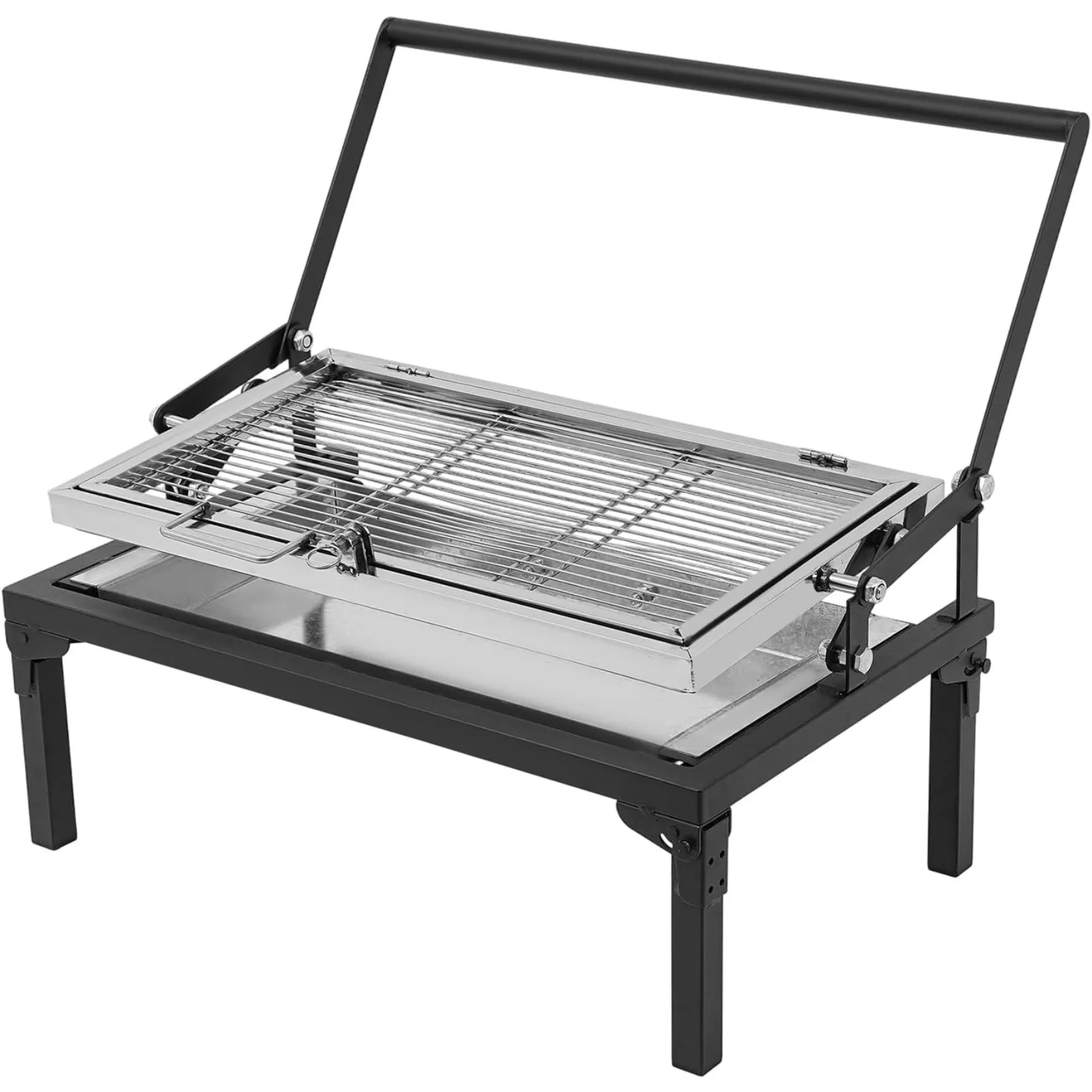 Barbecue de camping portable pliable, barbecue au charbon de bois avec rotation à 360° ° Grill rotatif, grill en acier inoxydable pour jardin extérieur, balcon, pique-nique, barbecue compact pour