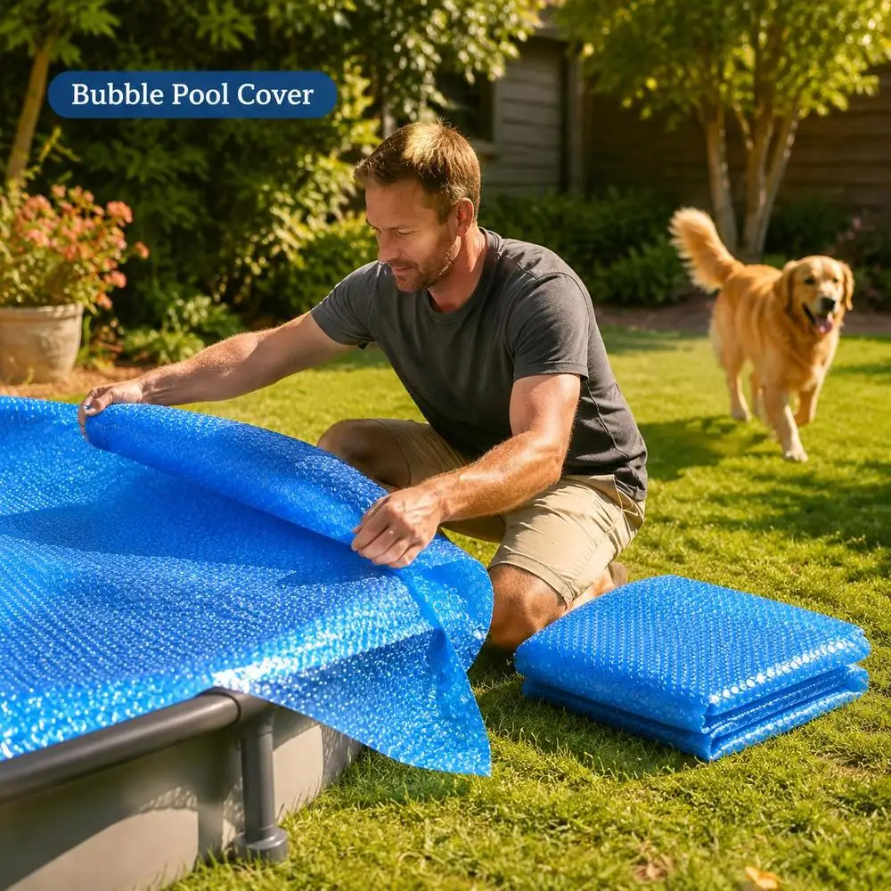 Couverture solaire pour piscine, couverture flottante pour piscine, couverture anti-évaporation pour piscine, couverture de piscine bleue 417 cm en PE, couverture thermique pour piscine, couverture de