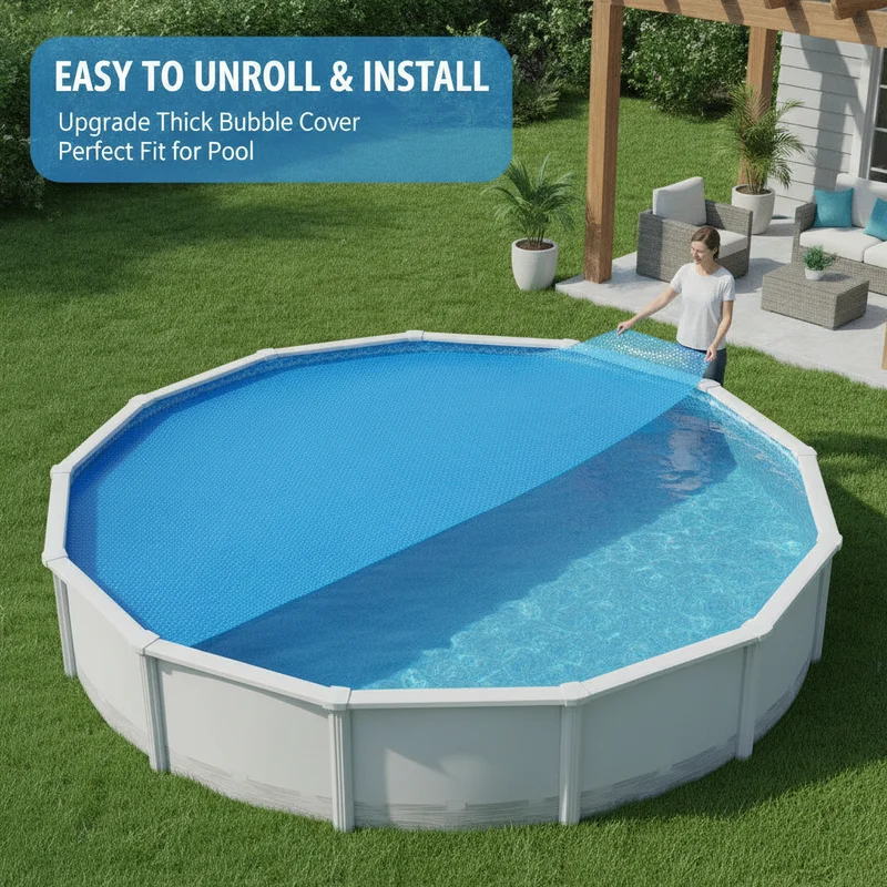 Couverture solaire pour piscine, couverture à bulles pour piscine, couverture de piscine bleue 417 cm PE, couverture de piscine extérieure, accessoire pour piscine