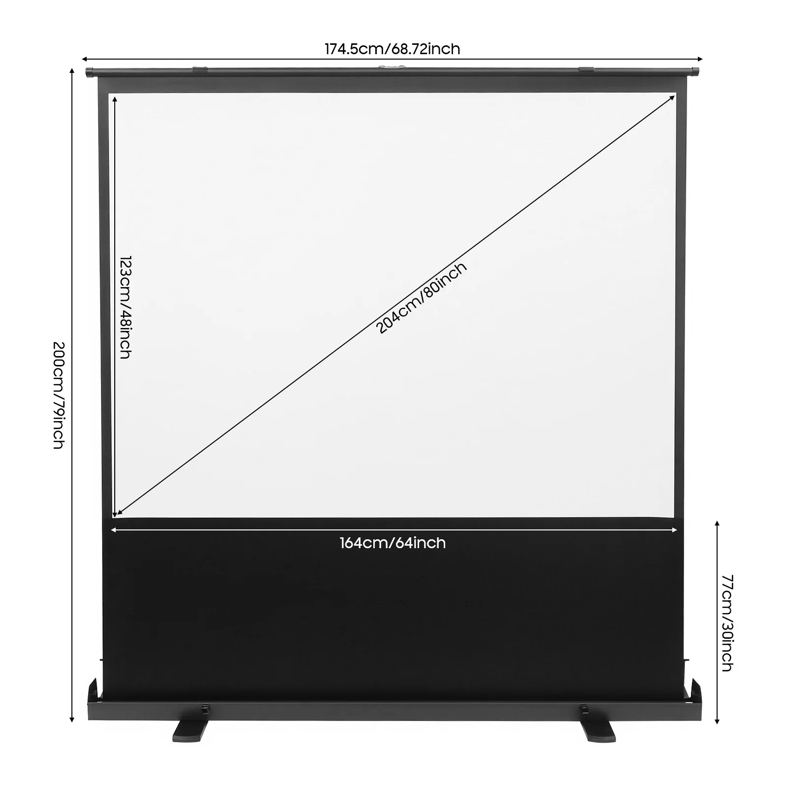 Écran de projection au sol, 80 pouces, format 4:3, écran rétractable sur pied, écran rétractable au sol, écran blanc mat 4:3, angle de vision 120° °