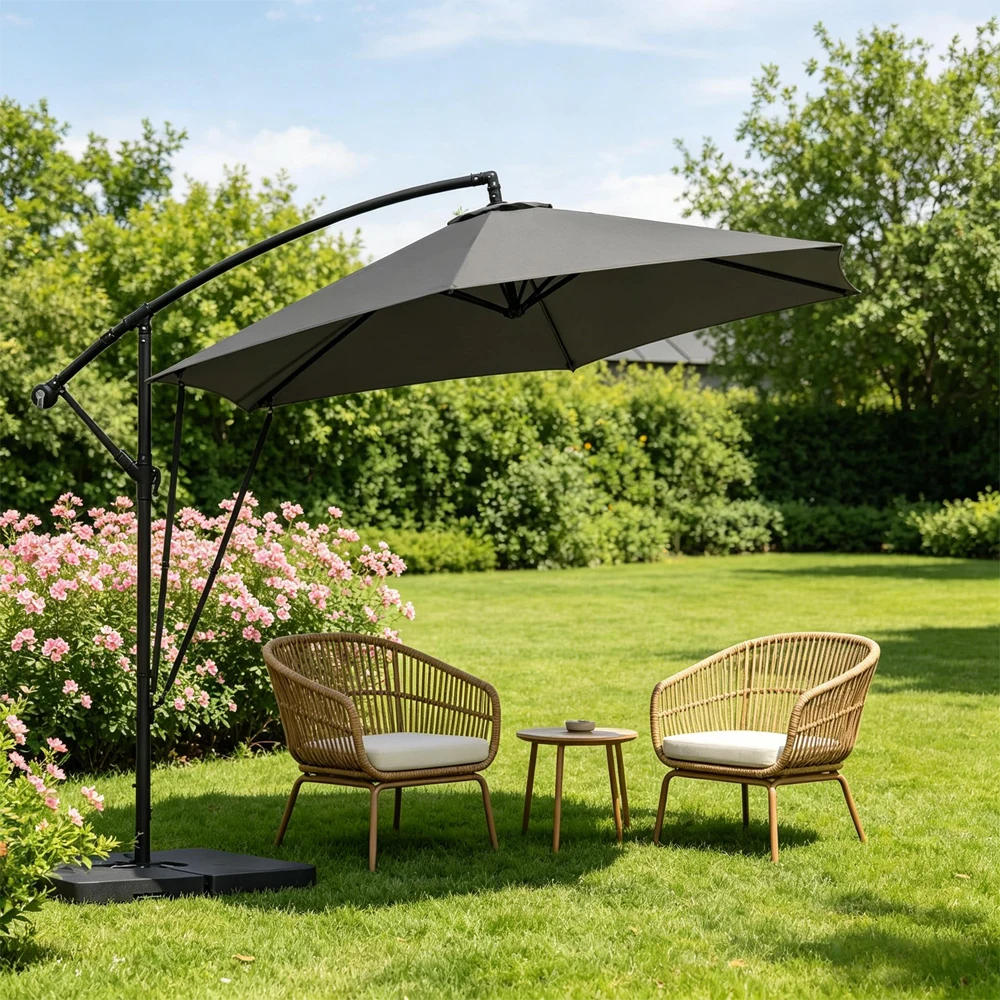Parasol inclinable de jardin, parasol de jardin pliable pour extérieur, parasol flexible pour piscine, parasol de terrasse imperméable, parasol de terrasse extérieur pour jardin (inclut uniquement les
