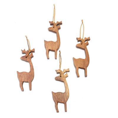 Santa's Herd,'Handcrafted Wooden Christmas Ornaments (Set of 4)'