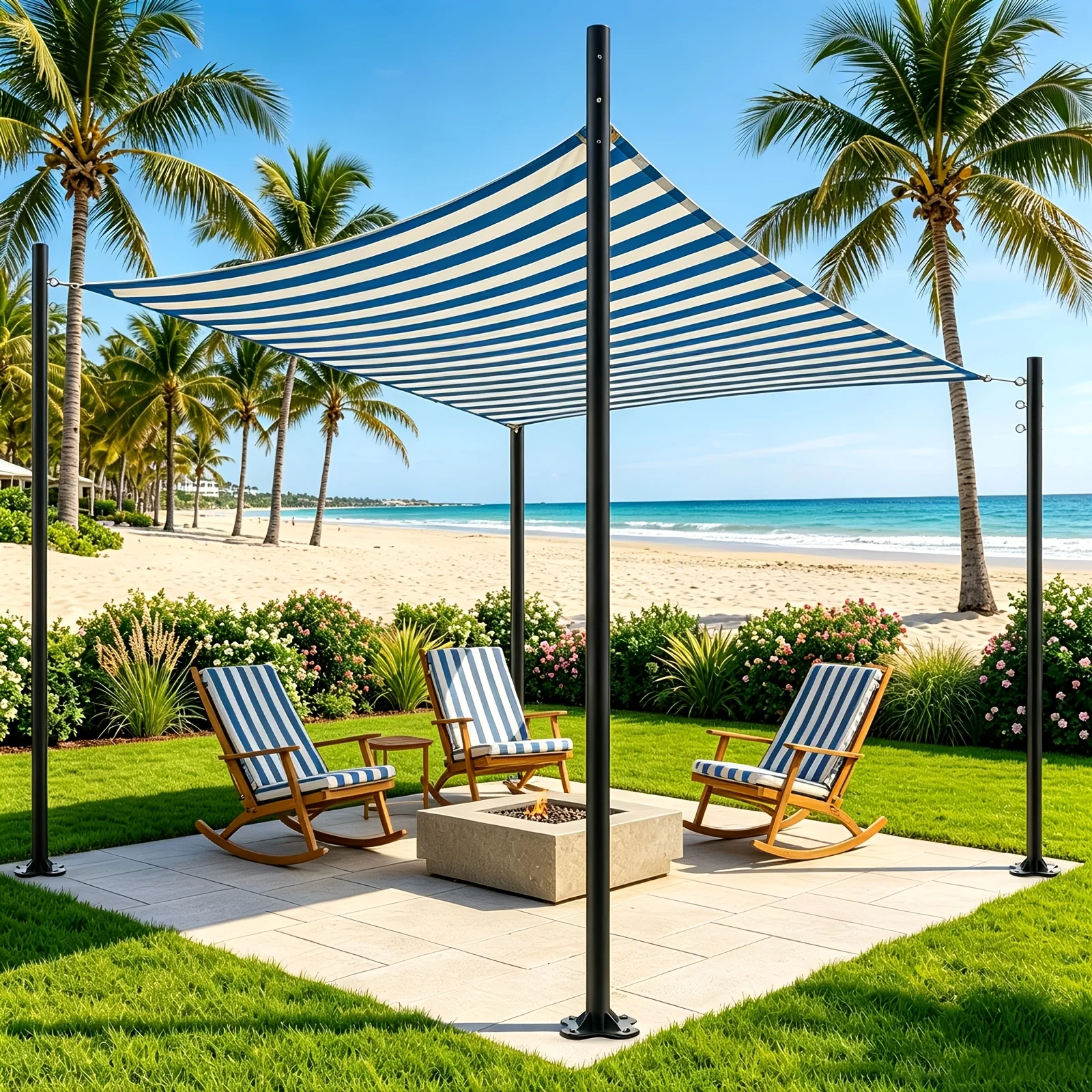 4 Pack 12ft Heavy Duty Metal Shade Sail Poles ，(Shade Sail not include）Rust-Resistant Adjustable Outdoor Support Post Kit for Patios Courtyards Backyards Gardens