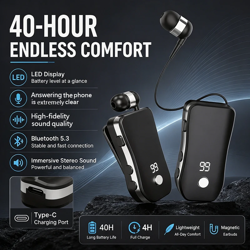 X-100-In-ear Smart Headphones, Wireless Headphones, Sports Headphones, Business Car Headphones, Music Headphones, Retractable