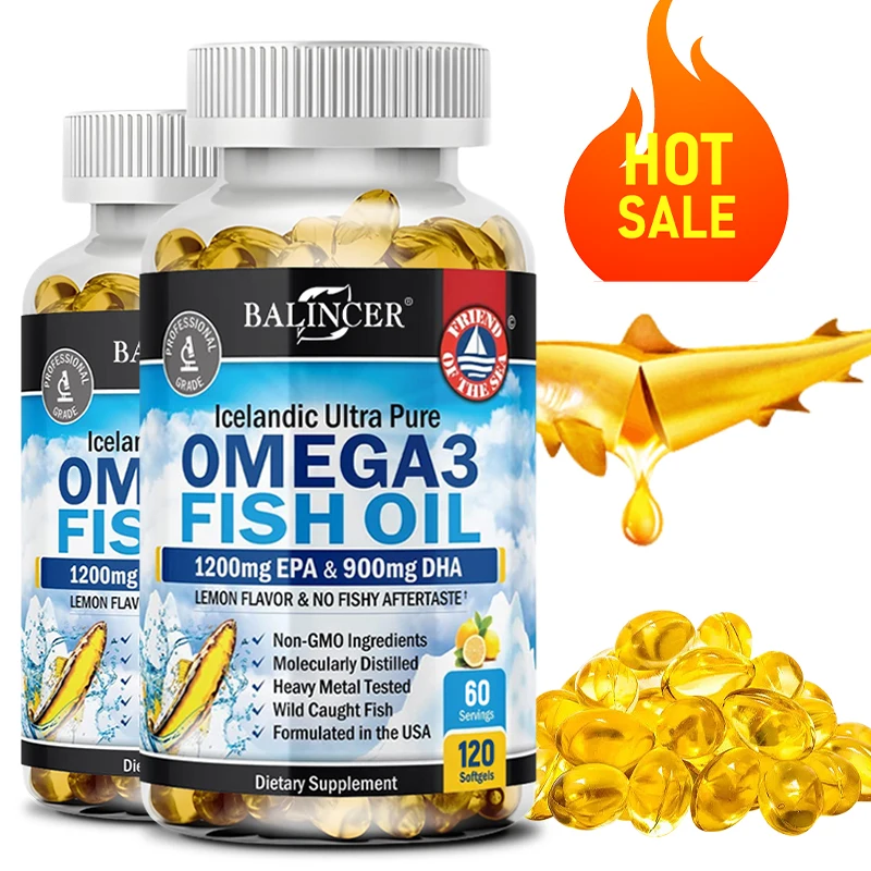 Omega-3 Fish Oil Supplement - with EPA & DHA - Supports Heart and Brain Health Omega 3 Fatty Acids 120 Capsules