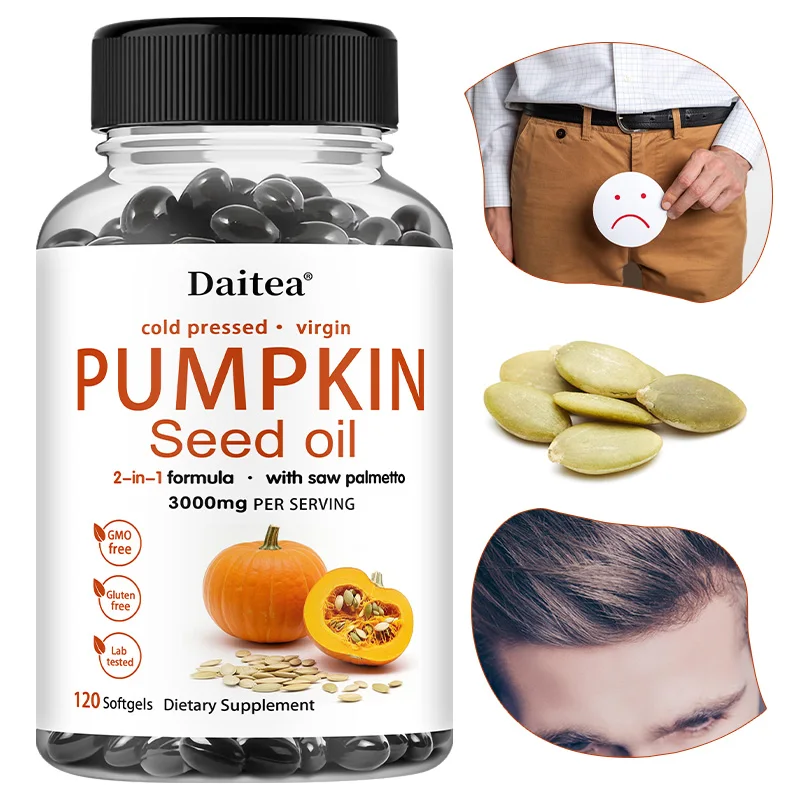 Pumpkin Seed Oil + Saw Palmetto Extract, Supports Prostate and Urinary System Health, Hair Care, Anti-Hair Loss, Men's Health