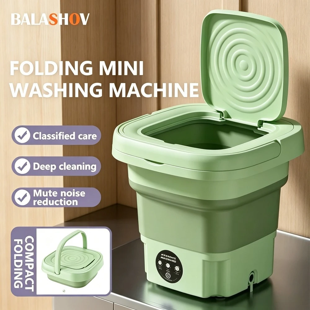7L Portable Small Foldable Washing Machine with Spin Dryer For Socks Underwear Panties Washer Household Mini Washing Machine US Plug 110V Voltage