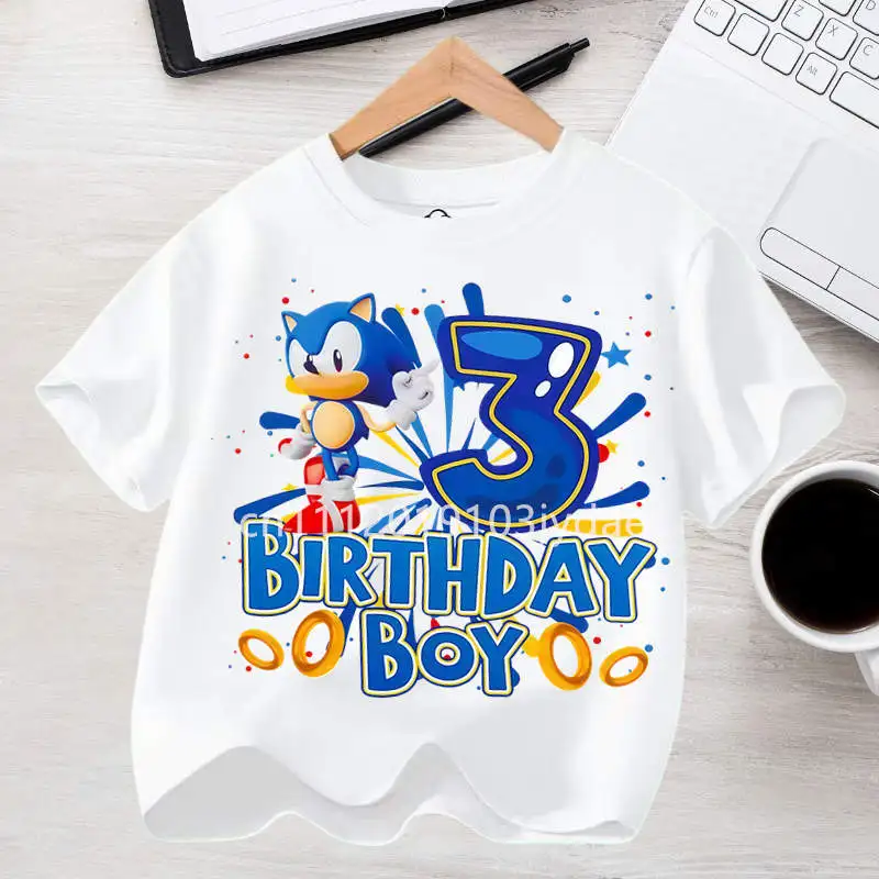 Birthday T Shirt Set Sonics Boys Girls Kawaii Cotton Clothes Cartoon Tops Clothing Short Sleeve Summer Anime Clothes Cute Gifts