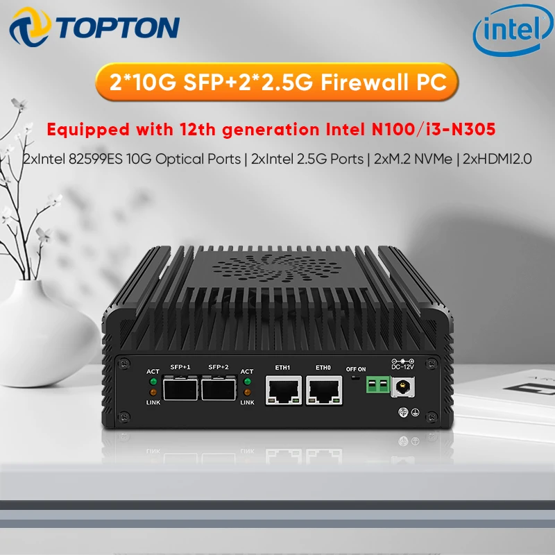 Topton Solid Firewall PC Computer Intel N150 N100 2x10G SFP or 2x10G 2x2.5G LAN Type-C 2xNVMe+SATA NAS Mini PC Home Lab Server