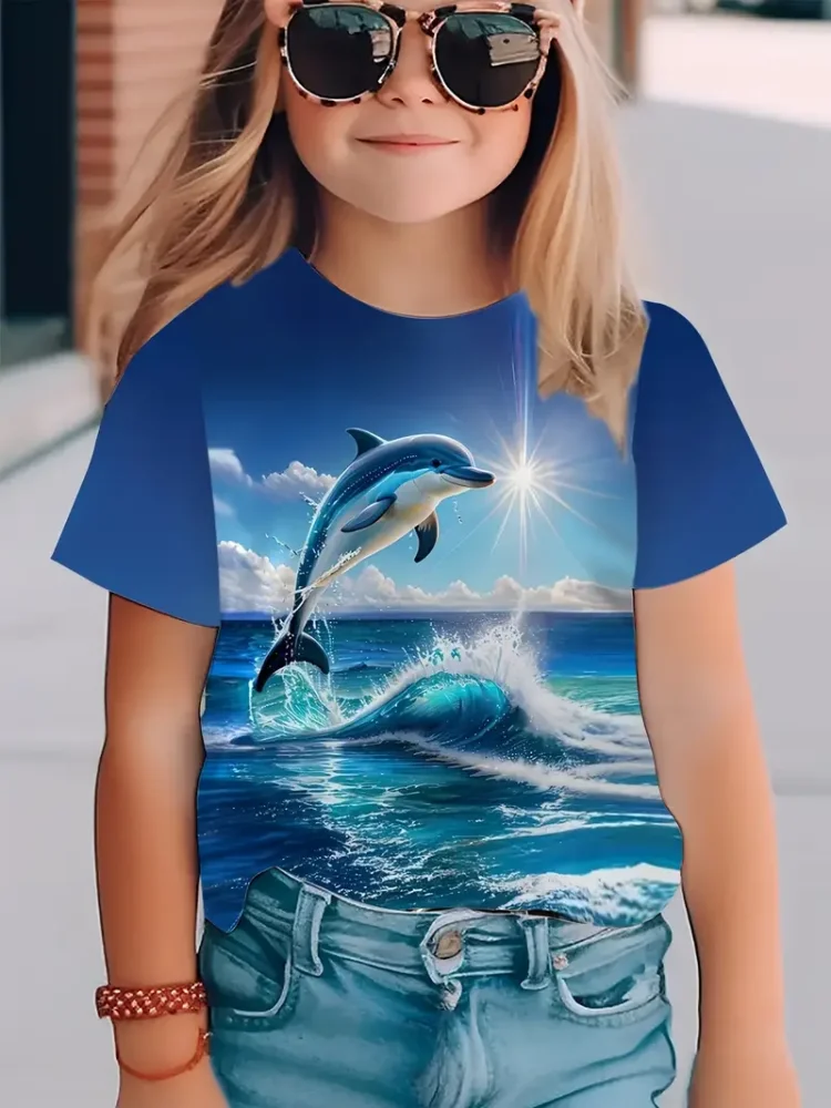 Girl Short Sleeve T-Shirt Cartoon Round Neck Kids Clothes Summer Boys Clothing 5 to 6 Years Streetwear Clothing Breathable Tops