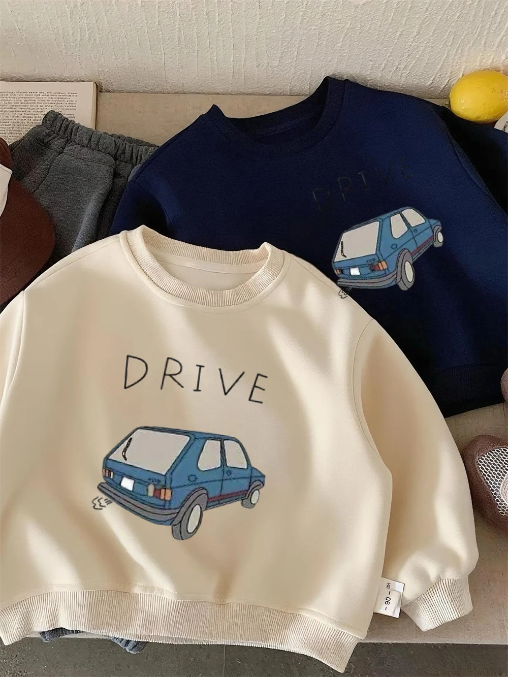 Cartoon Car Sweatshirts Long Sleeve Tops Spring/Fall Wear Kids Simple Fashion Wear Loose Casual Sports Hoodie Baby Clothing