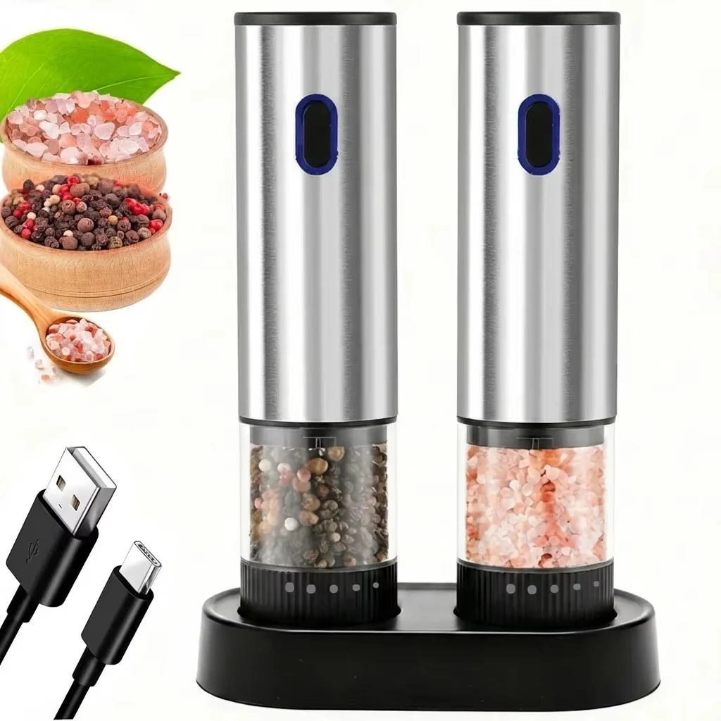 1/2pcs Electric Salt and Pepper Grinder Automatic Rechargeable Pepper Mill Shakers Adjustable Coarseness Kitchen Appliances New