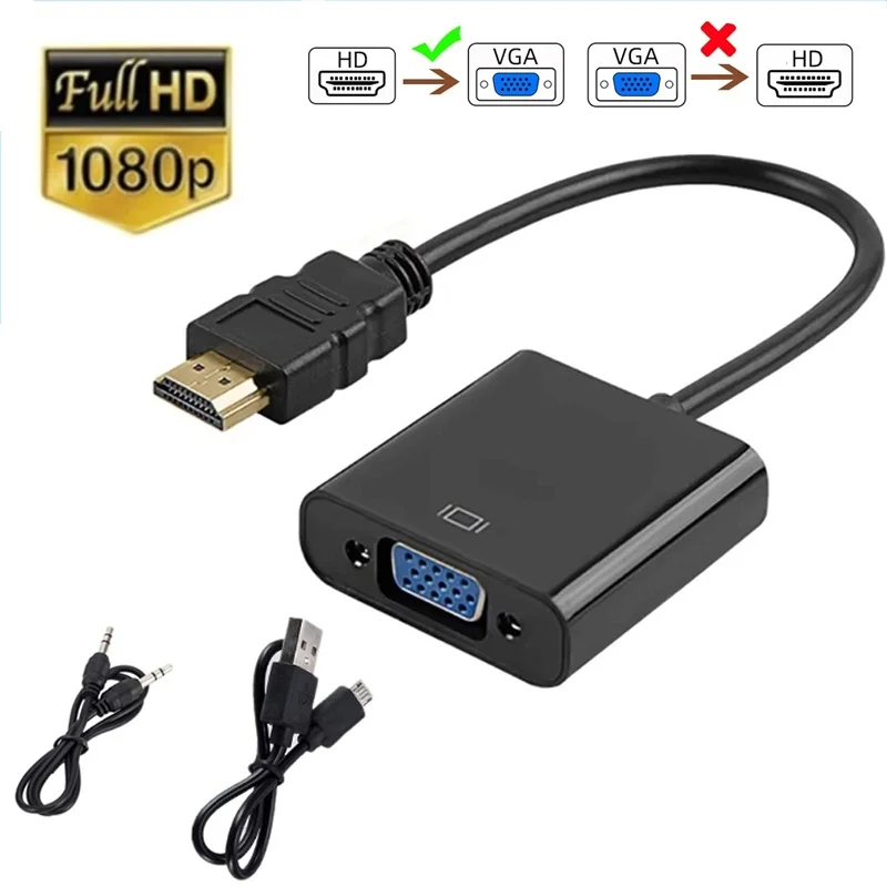 HDMI-compatible to VGA Adapter Cable HDTV to VGA Cable Converter With 3.5mm Audio Cable For PC Laptop TV Box Projector Display