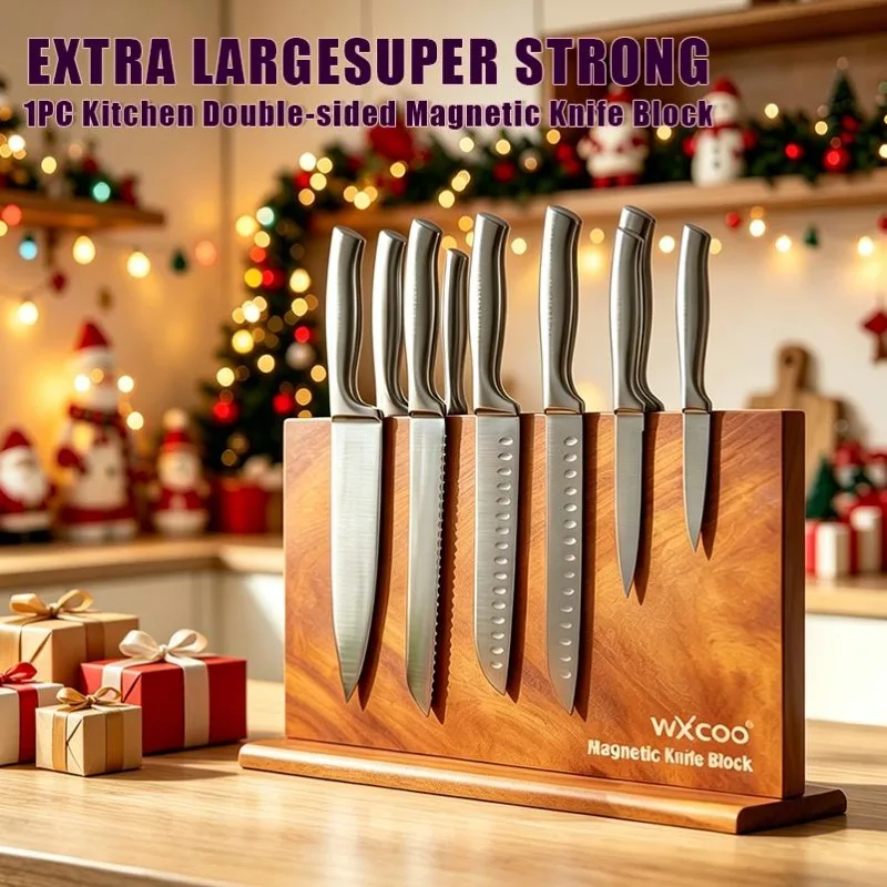1PC Upgraded Home Kitchen Double-sided Wooden Magnetic Knife Block Kitchen-Friendly Kitchen Accessories for Kitchen Convenience Exceptional User Experience No Drilling Storage Magnetic Stands