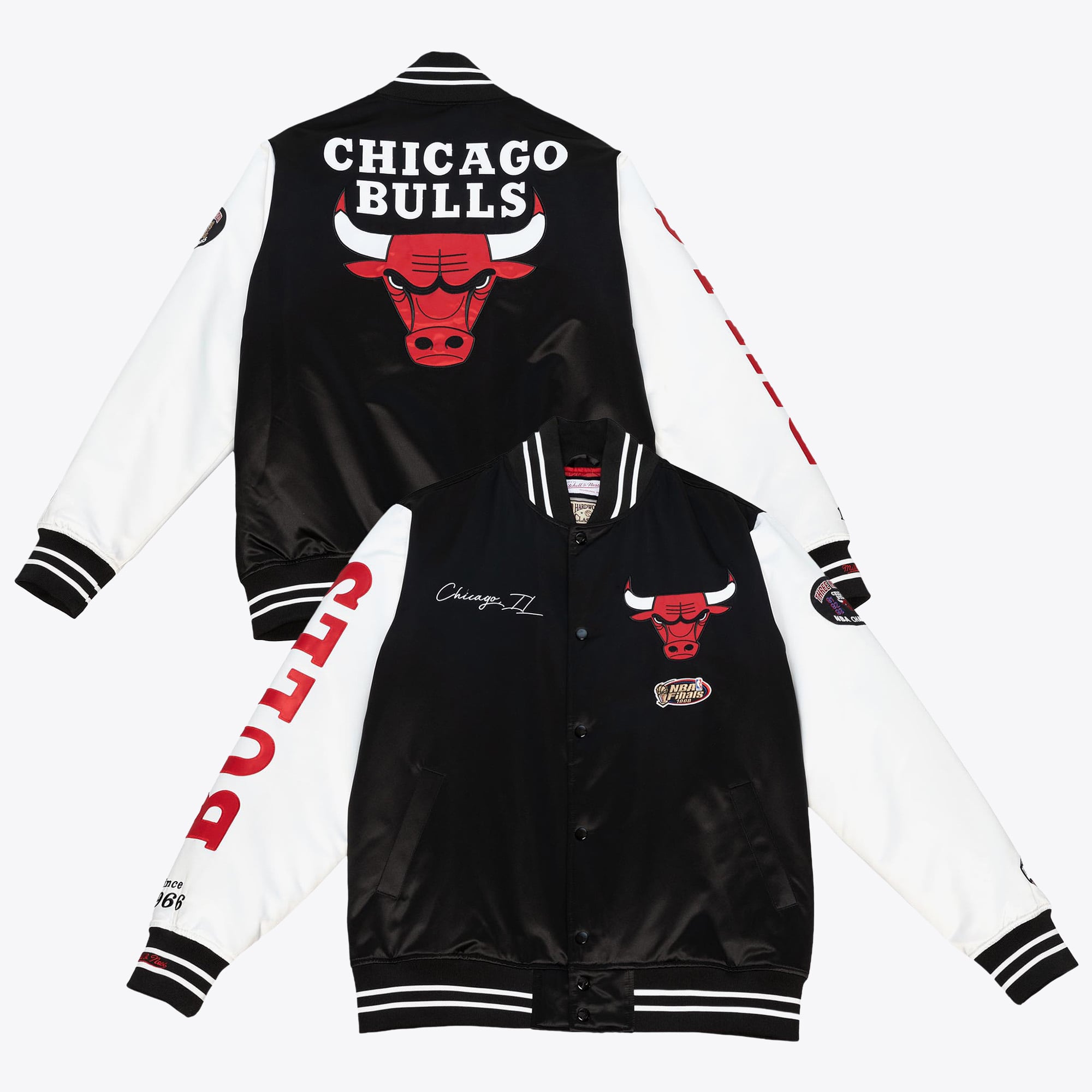 Chicago Bulls Mitchell & Ness Team Origins Varsity Satinjacke - Schwarz/Weiß - Herren
