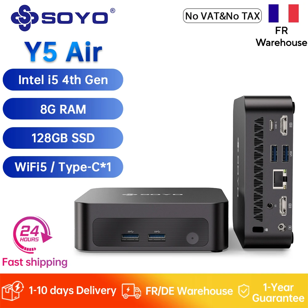 SOYO Original Y5 Air Mini-PC Intel i5 4. Generation CPU 8GB RAM 128GB SSD Mini-Desktop-Computer Dual 4K Display Type-C WiFi5 für Büro