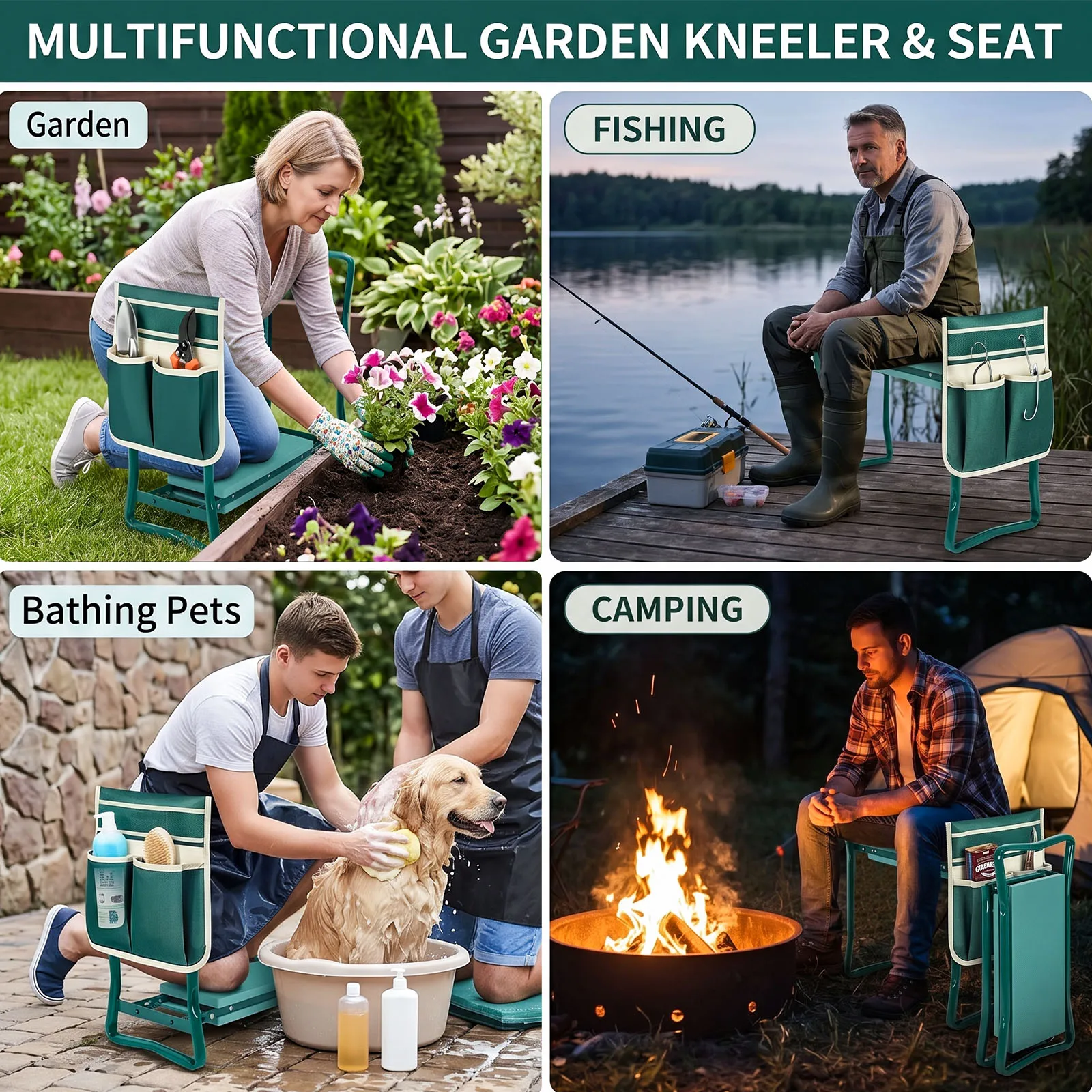 Tabouret de jardin pliable et siège de jardin pliable, avec coussin épaissi, tabouret de jardinage robuste pliable, banc de jardinage pour les genoux
