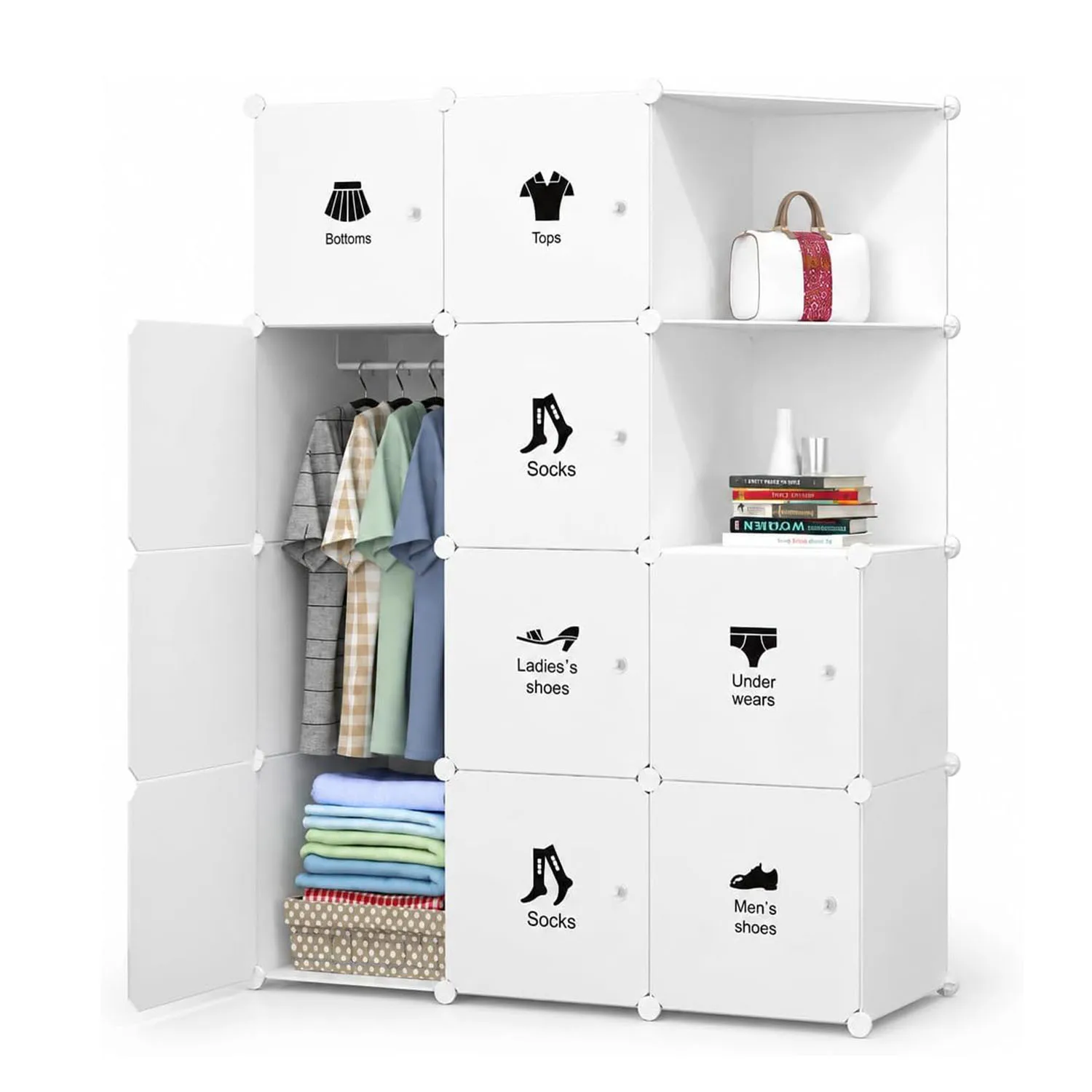 10-teiliges DIY-Aufbewahrungsset für das Schlafzimmer, offener Kleiderschrank mit Türen, begehbarer Kleiderschrank, modulares Steckregalsystem, einfache Montage