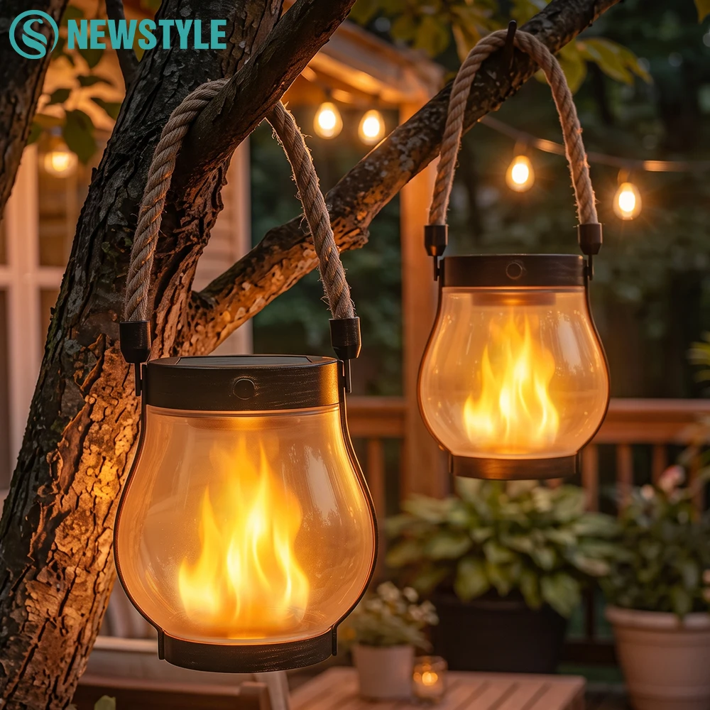 Solar-Außenleuchte mit Flammeneffekt und Typ-C-Ladung, IP65 Wasserdicht, Flackernde 3D-Flammen-Solarlampe für Garten- und Terrassendekoration