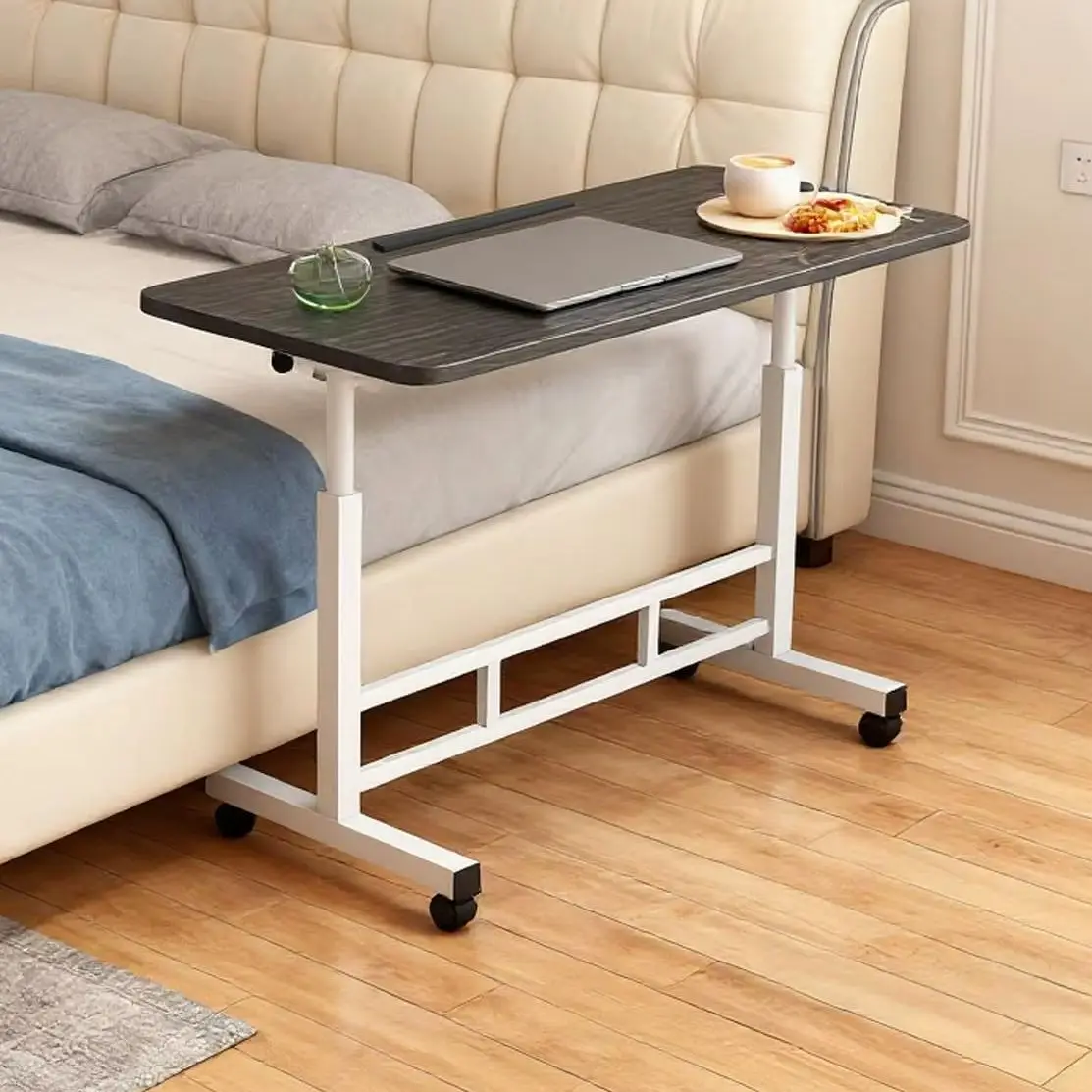 Schreibtische mit Rollen, 65-87 cm, höhenverstellbarer mobiler Stehtisch, Bettüberzelttisch, 80 x 40 cm, klappbarer Laptoptisch, 180° drehbare Tischplatte für Büro, Wohnzimmer, Schlafzimmer, Schwarz